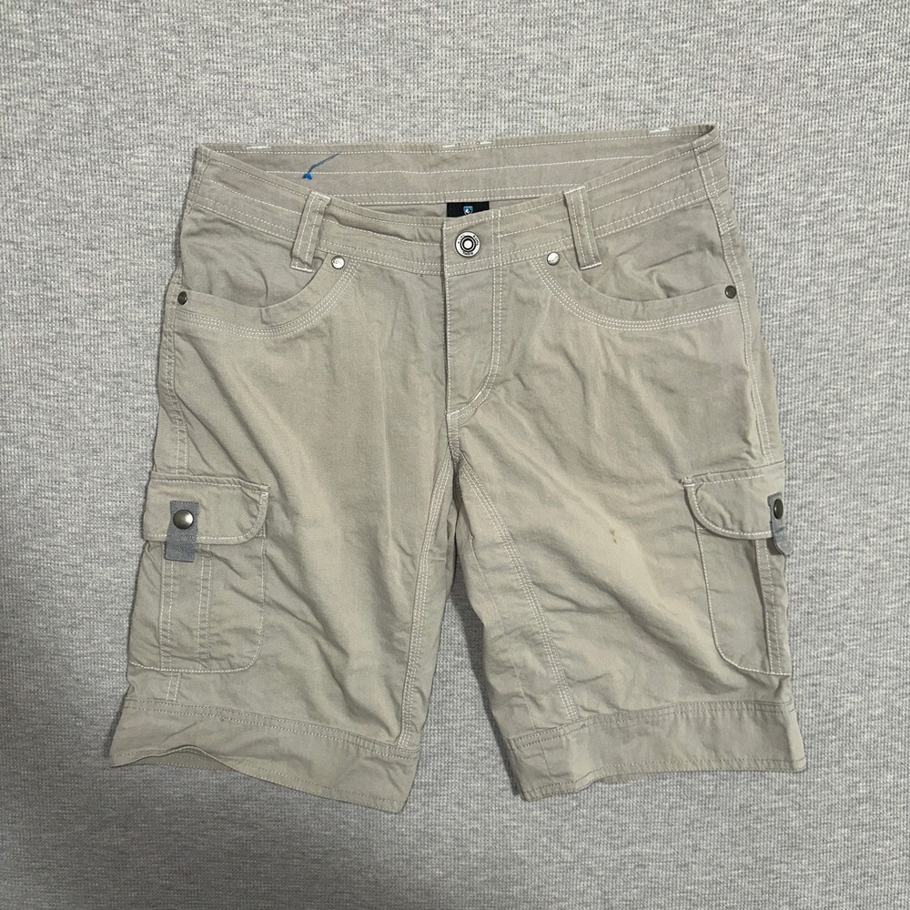 Kuhl Womens Cargo Hiking Shorts Contrast Stitch Outdoor Utility Khaki Tan Size 4